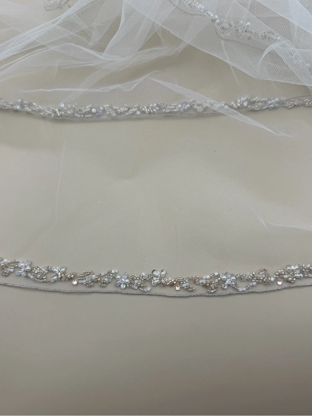 Ivory Beaded Crystal Edge Bridal Wedding Veil